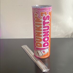 New! Dunkin' Donuts Orange and Pink 20oz Tumbler With Lid & Straw